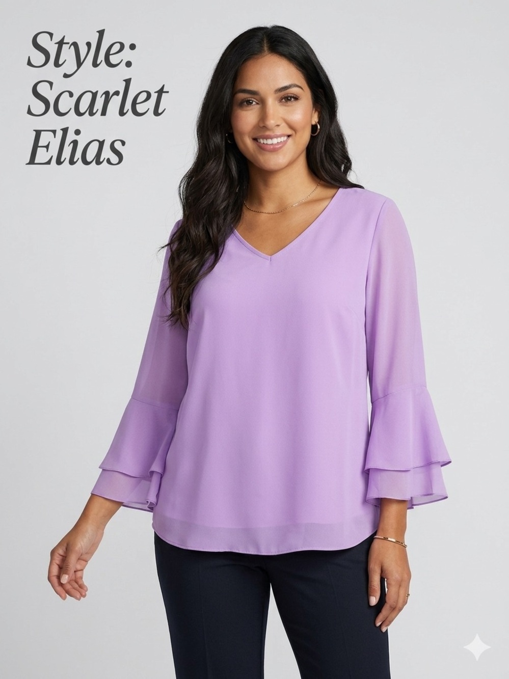 Lilac LabenderRuffles Bell Sleeve Blouse Large